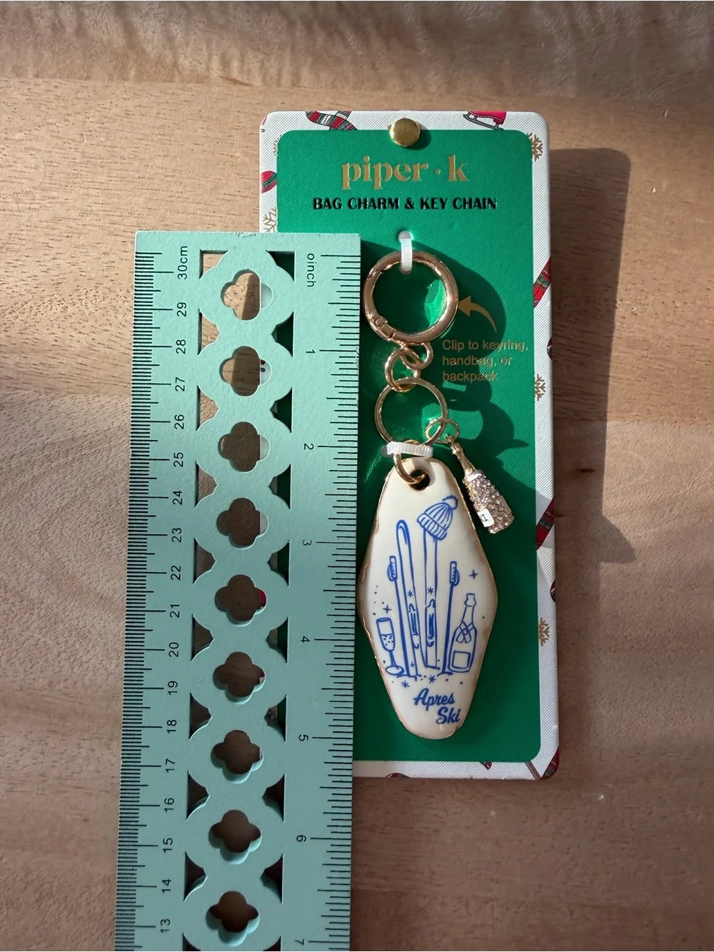 Piper.k Ceramic Bag Charm Keychain - White & Blue with Gold Hardware